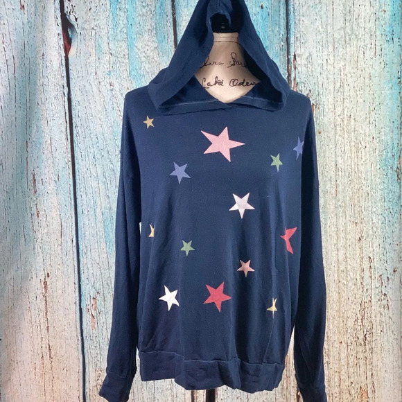 Sundry Navy Star Print Hoodie - Picture 6 of 11